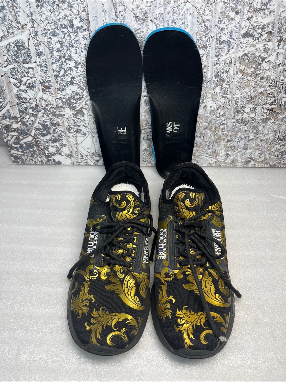 Versace Jeans Couture Black & Gold Regalia Baroque Sneakers Mens 9